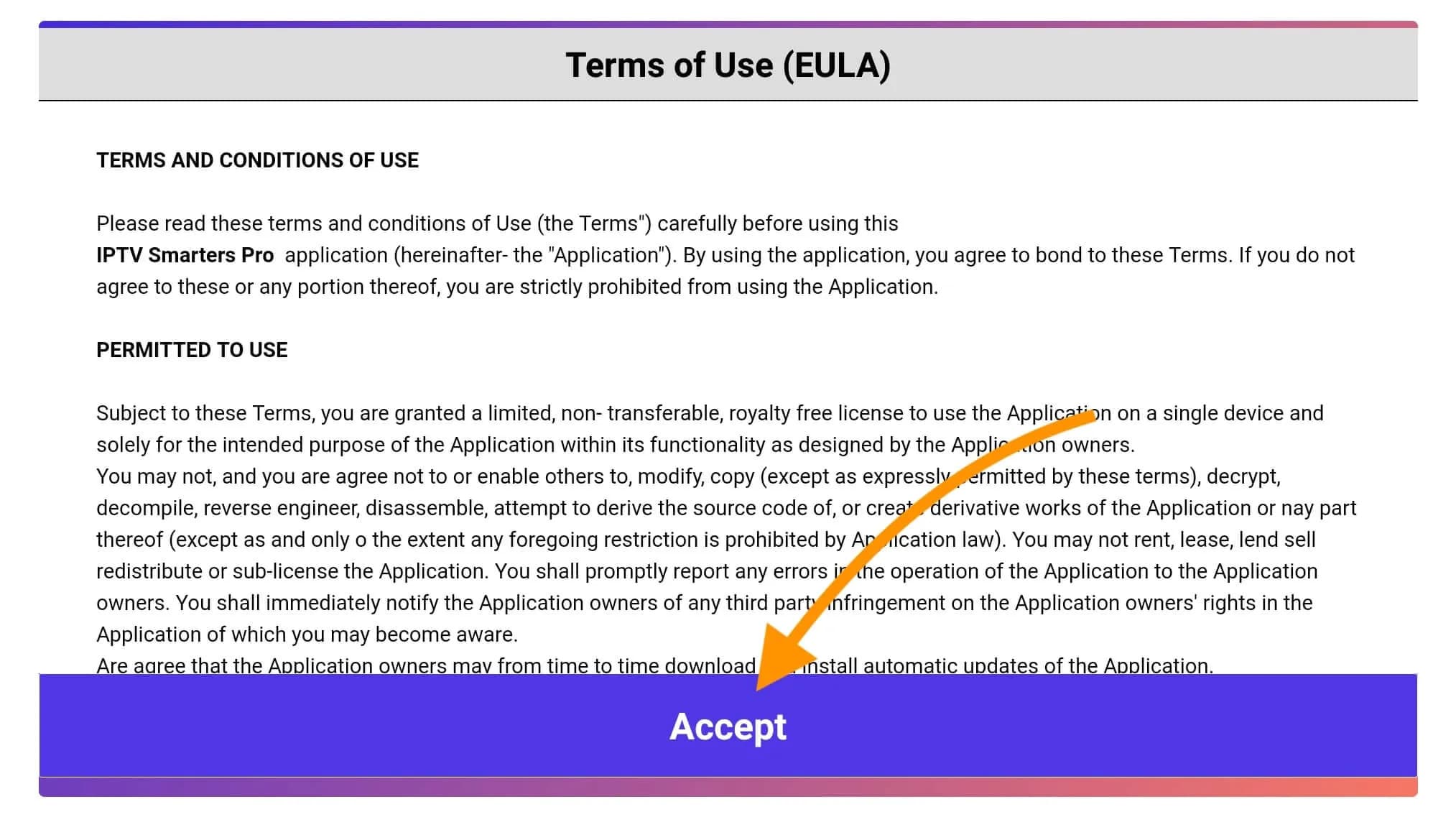 IPTV Smarters: Terms of Use Accept